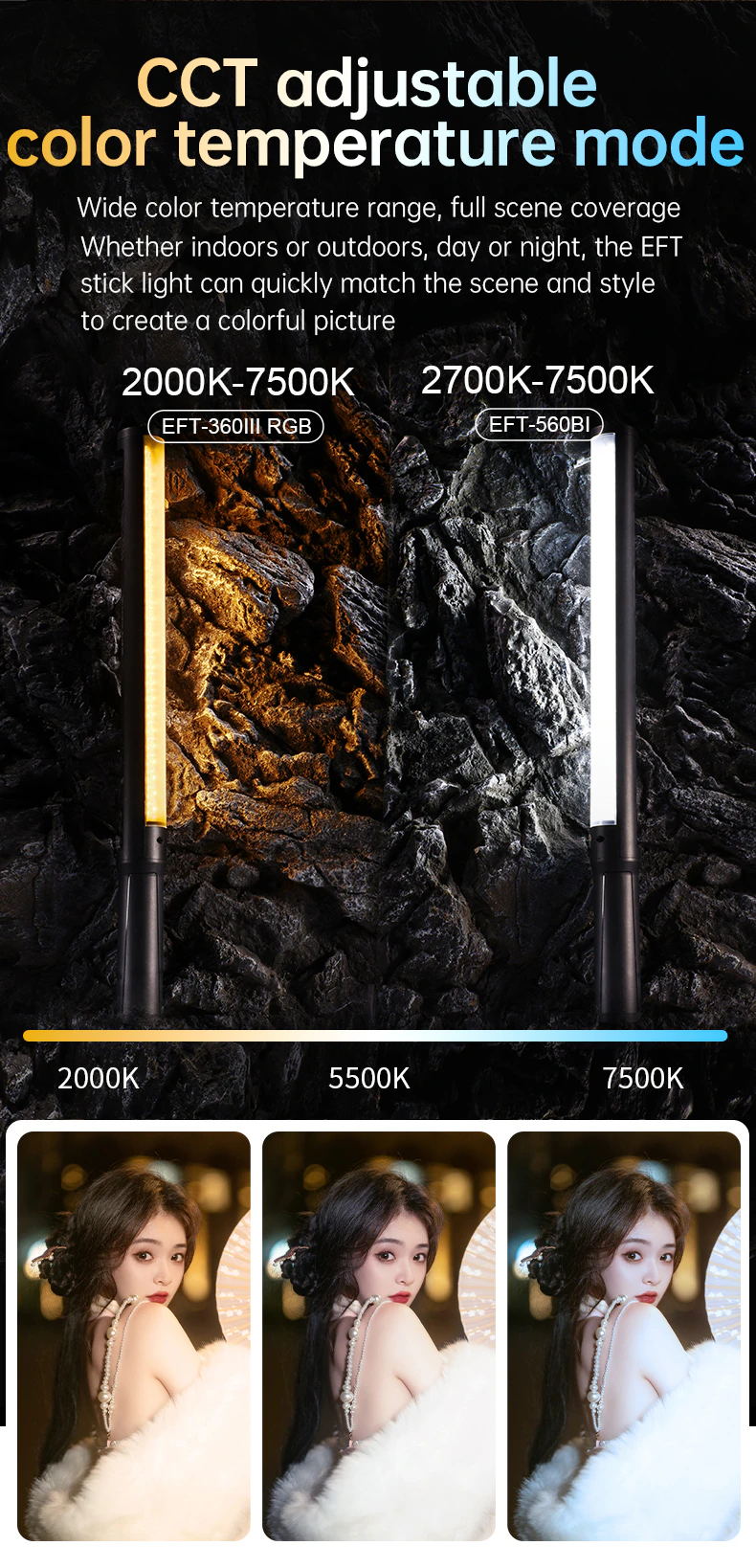 Ultra-wide CCT adjustable color temperature span from 2000K to 10000K
