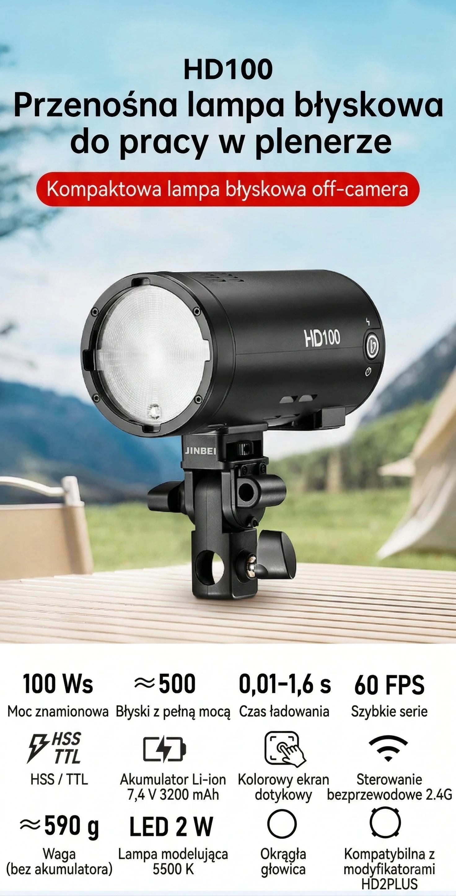 HD100 przenośna lampa plenerowa
