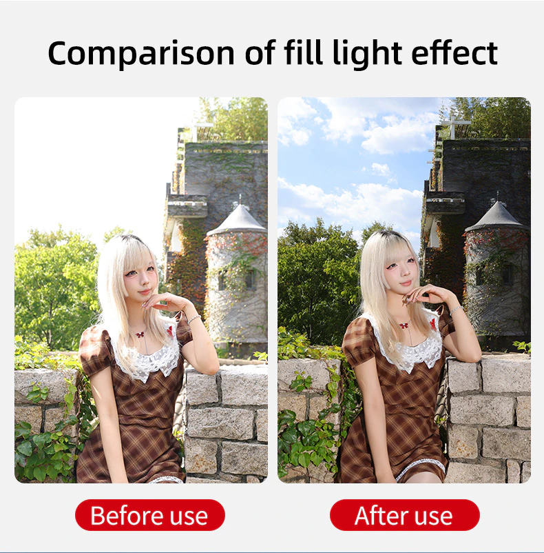 Outdoor fill light comparison before and after