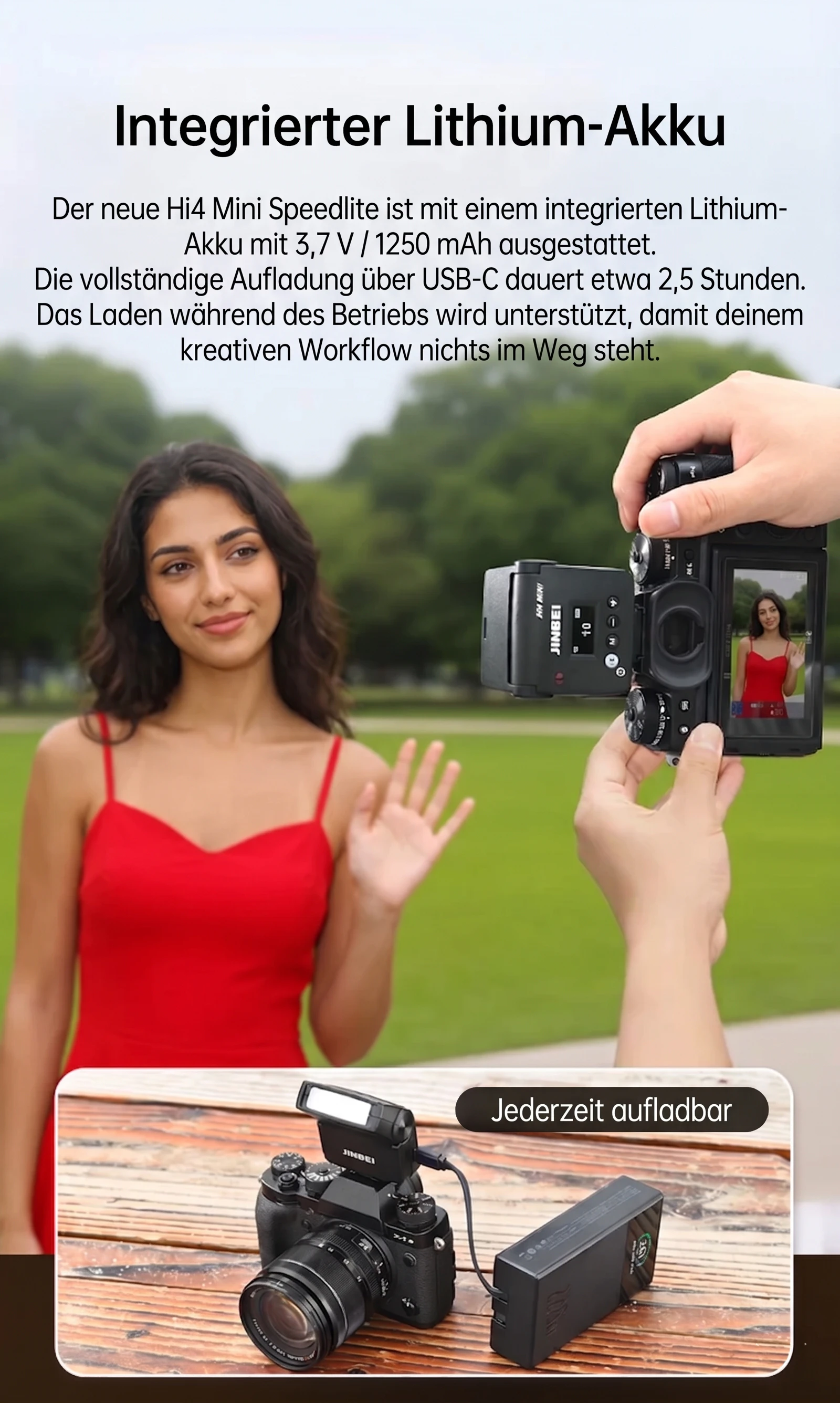Lithium-Akku und USB-C-Ladung