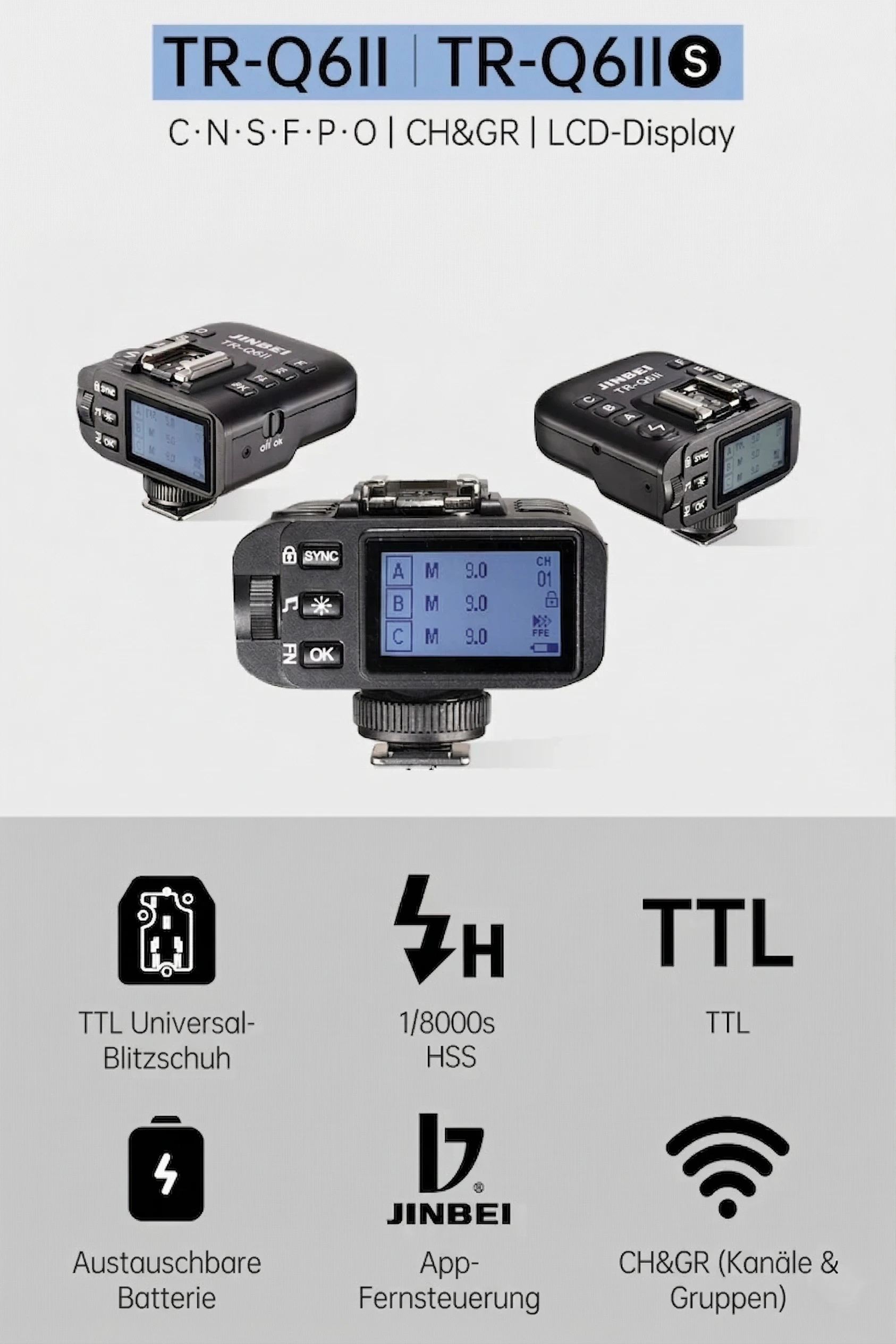 Jinbei TR-Q6IIS TTL Funk-Blitzauslöser für Sony mit LCD-Display