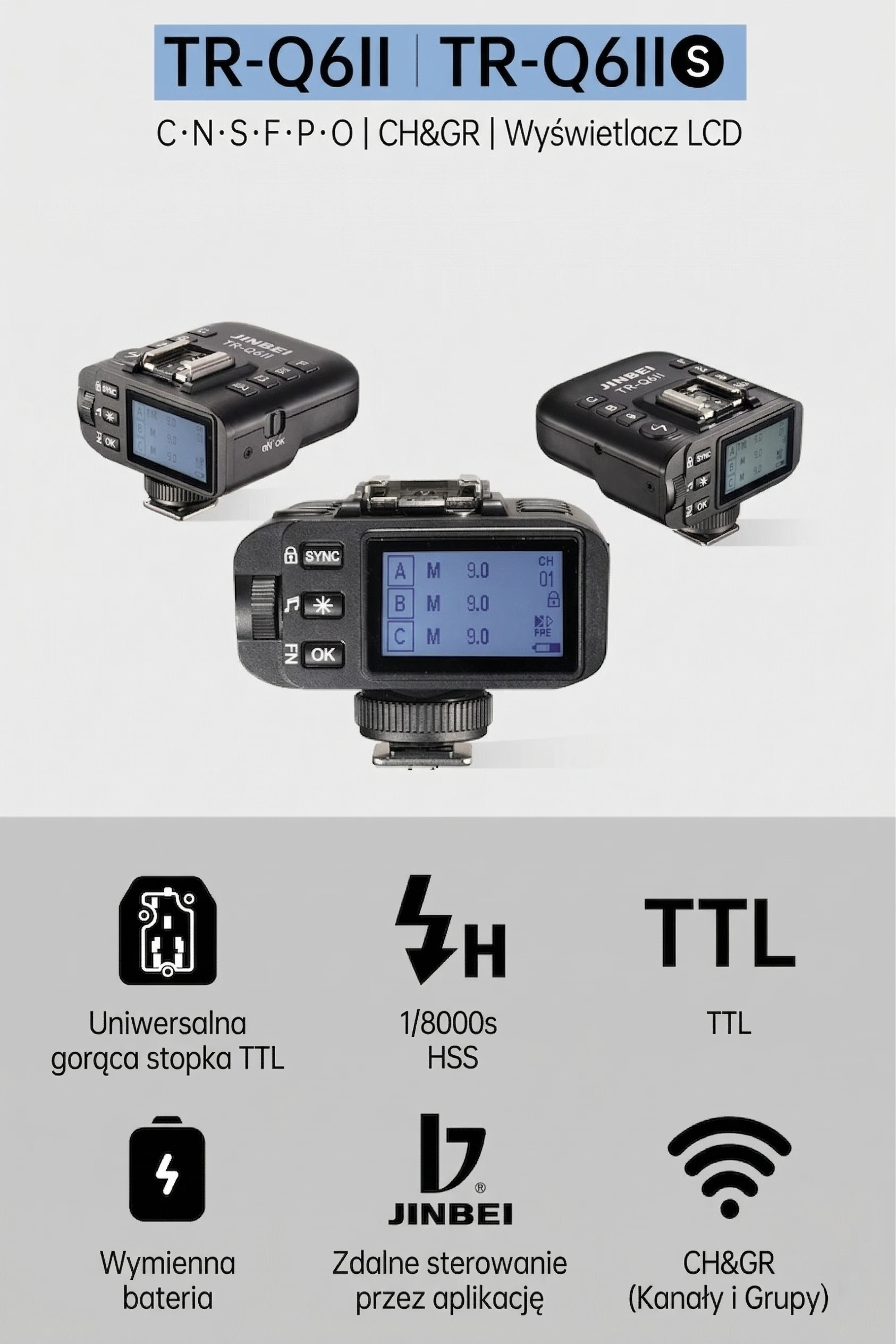 Jinbei TR-Q6IIS nadajnik radiowy TTL dla Sony z wyświetlaczem LCD